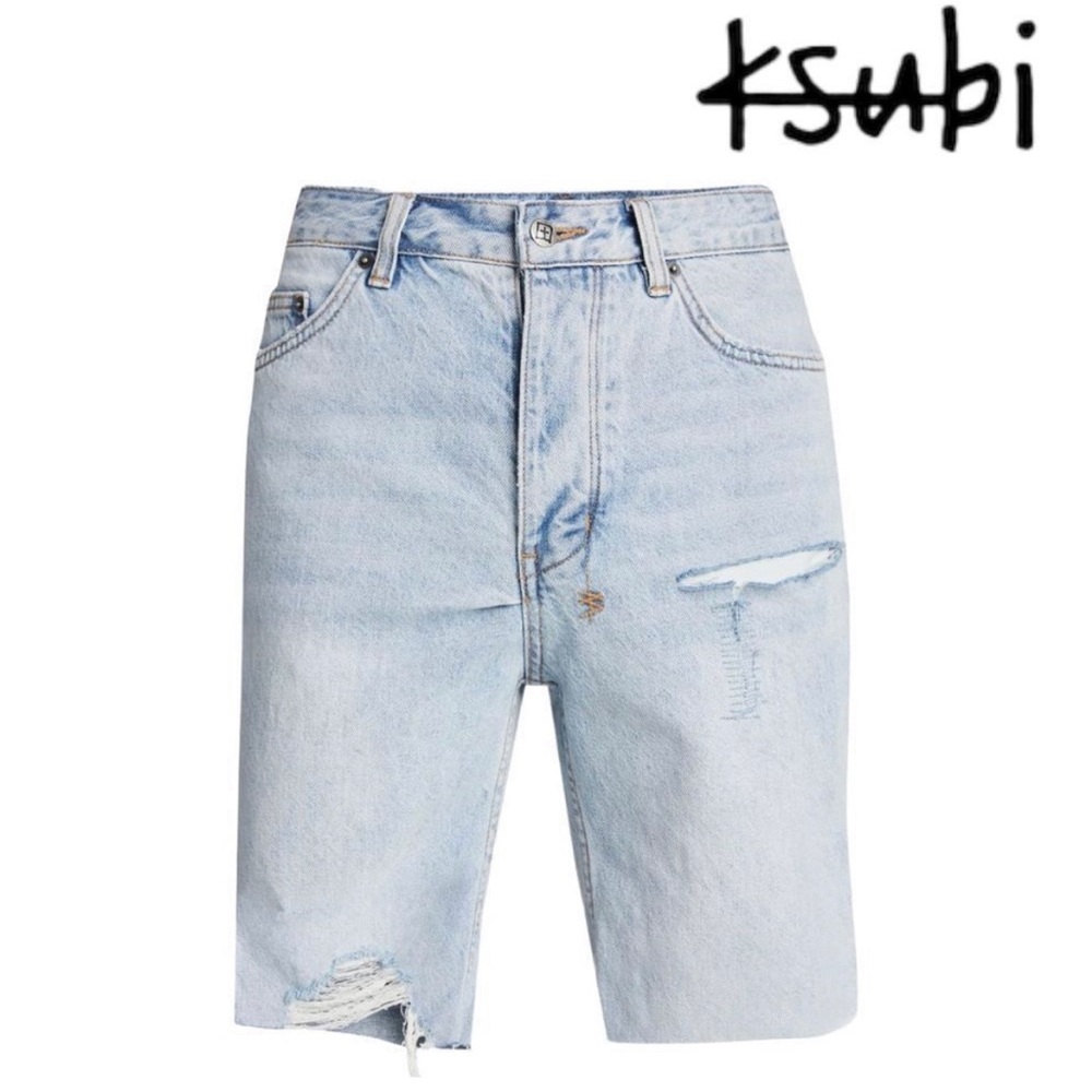 KSUBI Chopper Karma Trashed Denim Shorts Size 38